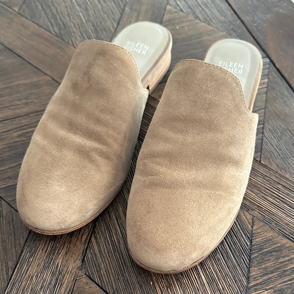 Eileen Fisher Dion Mule Size 8 Taupe Suede Slip On Minimalist Comfort